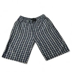 Perry Ellis Mens Blue Plaid Cotton Pajama Lounge Shorts Size L Drawstring Navy